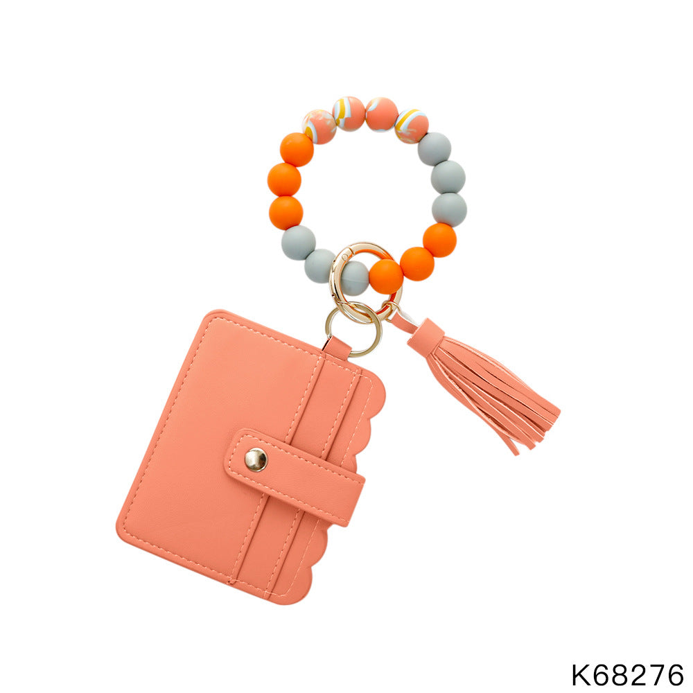 Wholesale Silicone Pendant Leather PU Tassel Card Bag Keychains